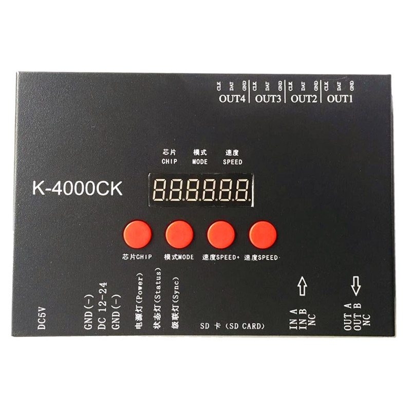 5V-24V Input K-4000CK SD Card SPI Pixel Digital Programmable LED Controller - 4 Ports 4096 Pixels 5V-24V Input K-4000CK SD Card SPI Pixel Digital Programmable LED Controller - 4 Ports 4096 Pixels